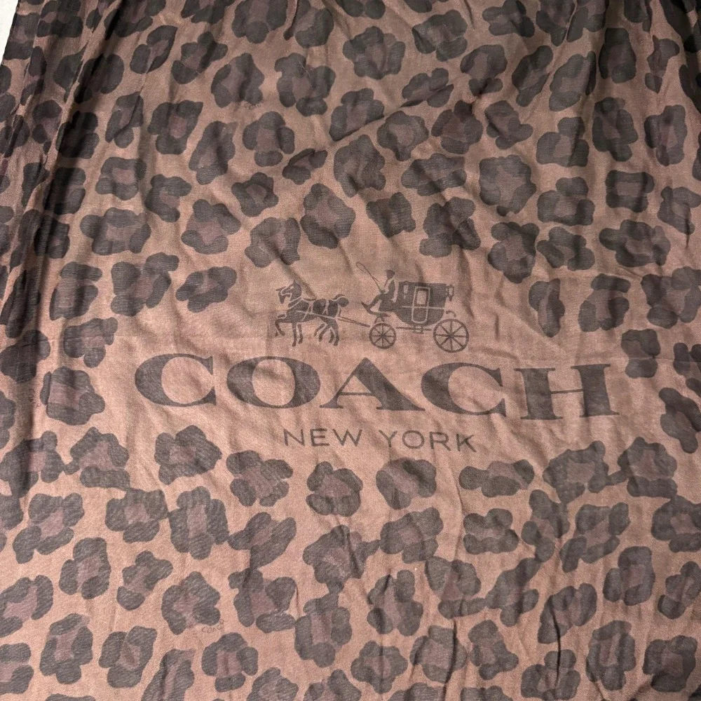 Coach New York Leopard Print Scarf Modal Wool Blend Brown Black Animal Print